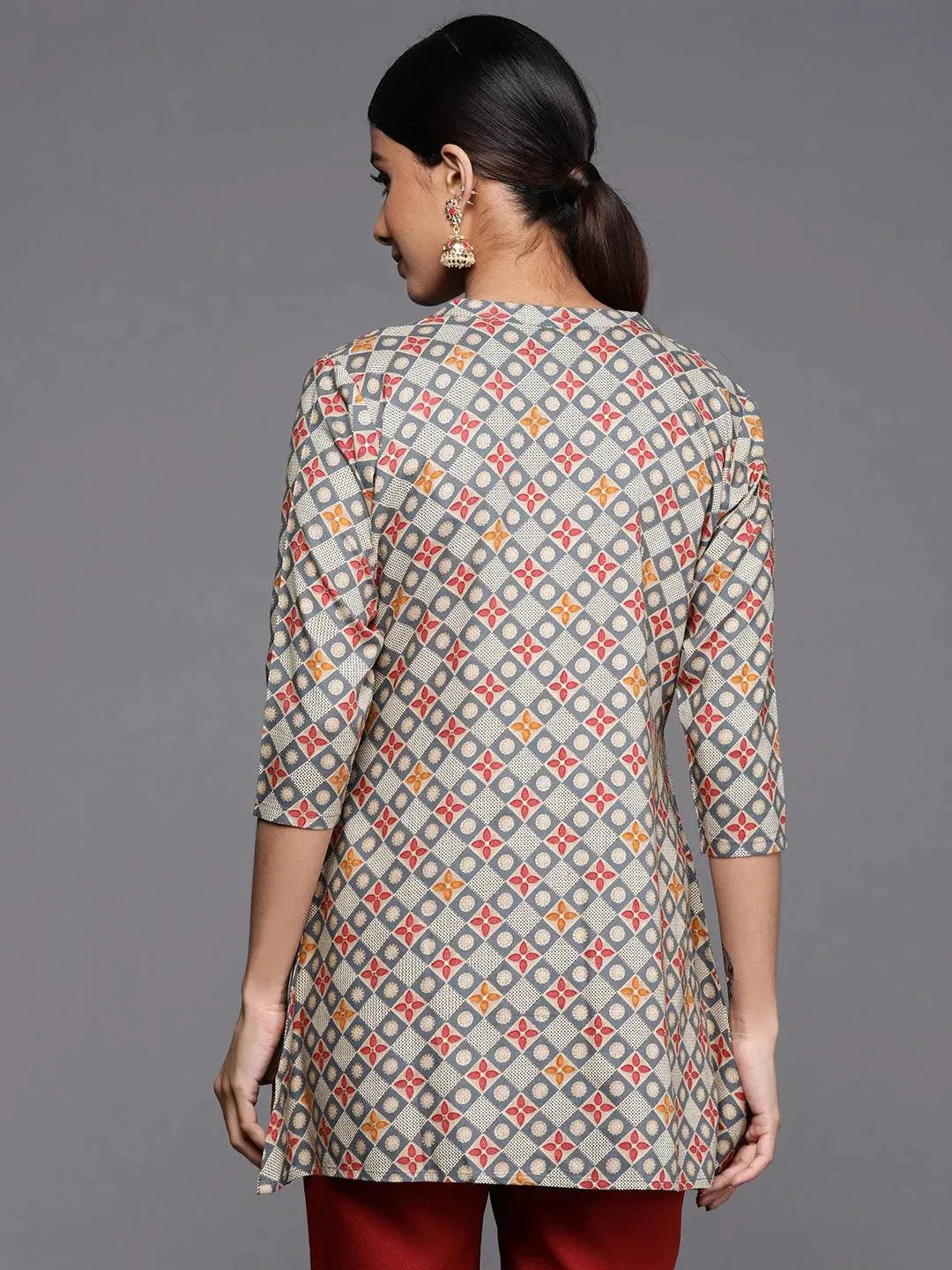 

Grey Printed Rayon A-Line Kurti