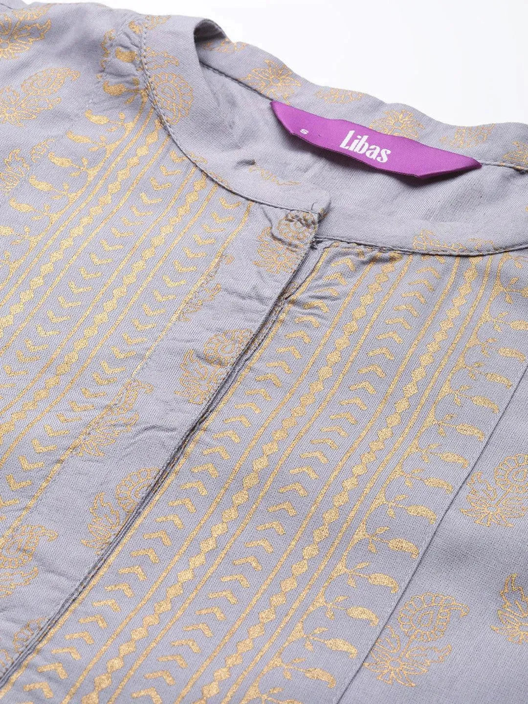 Grey Printed Rayon A-Line Kurti - Libas 