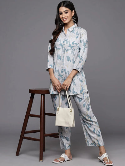 Grey Printed Rayon Co-Ords - Libas