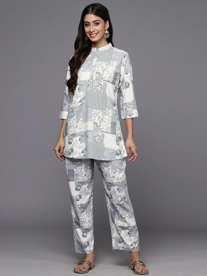 Grey Printed Rayon Co-Ords - Libas