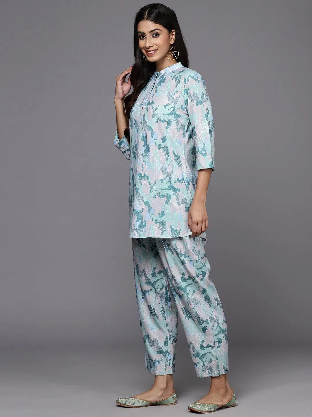 Grey Printed Rayon Co-Ords - Libas 