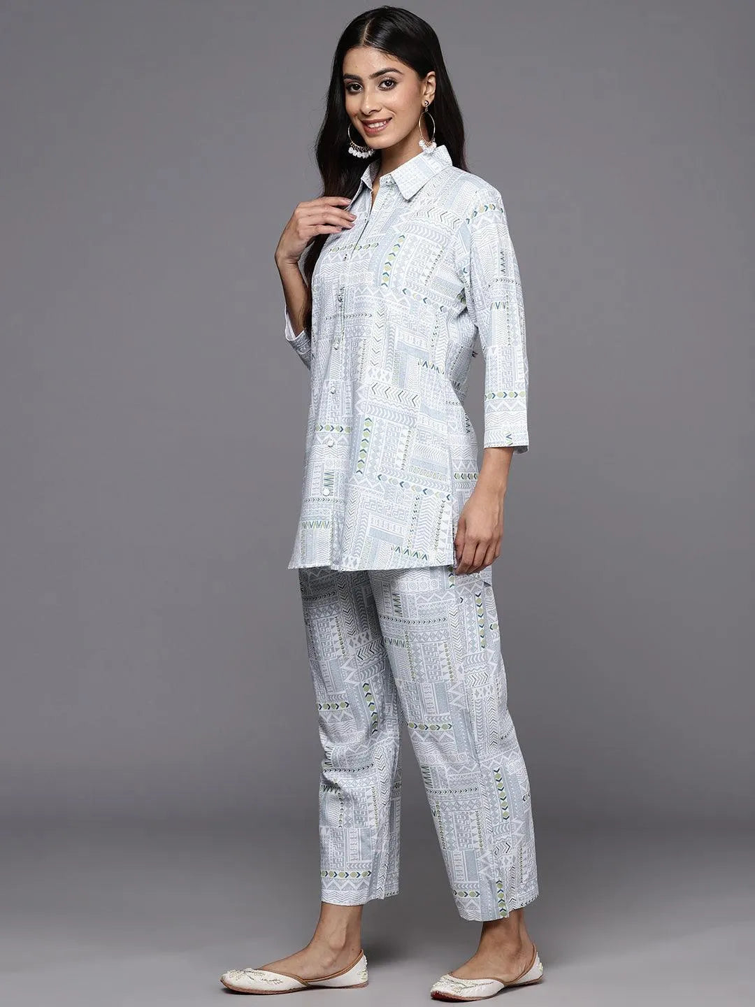 Grey Printed Rayon Co-Ords - Libas 