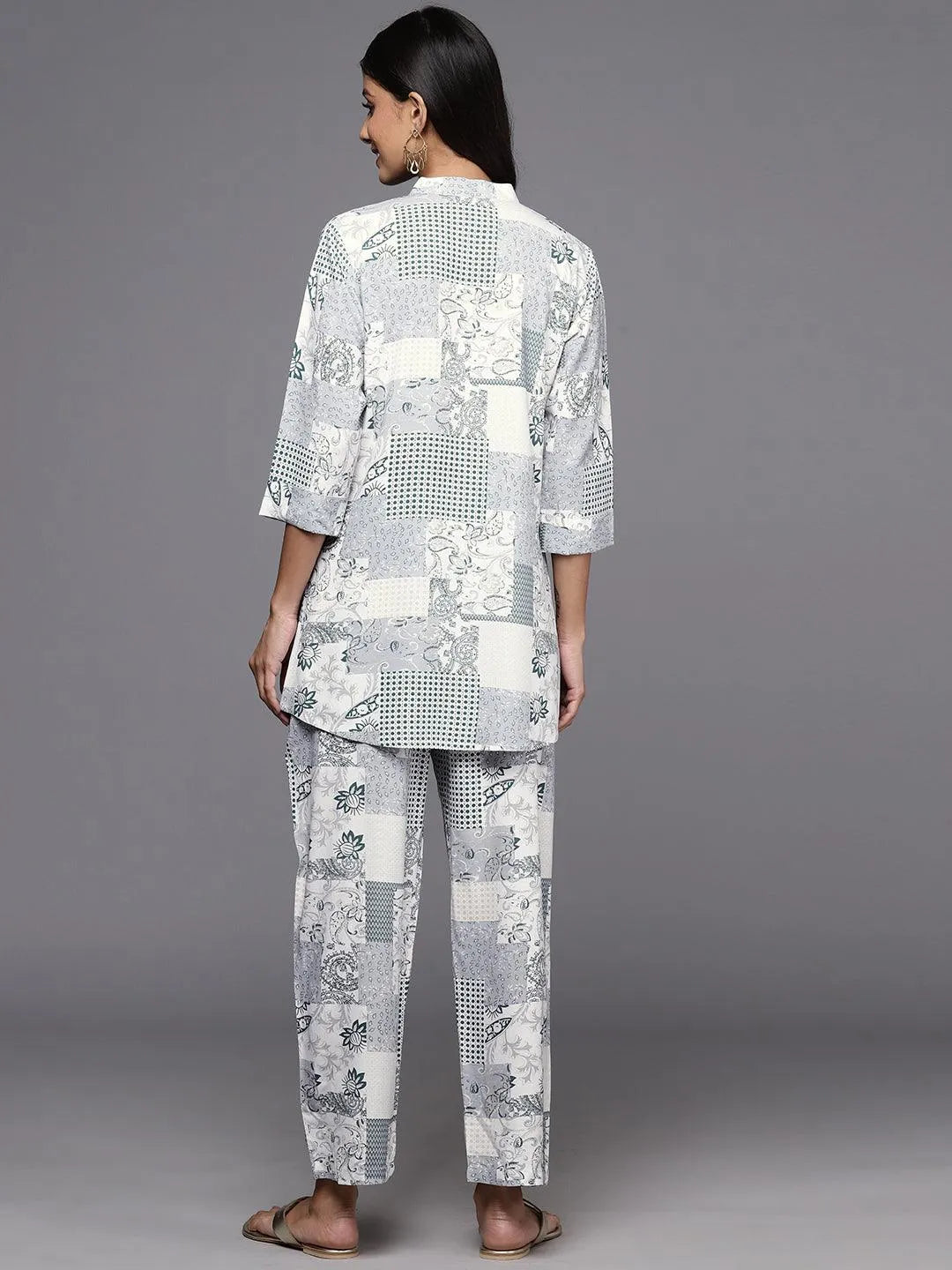 Grey Printed Rayon Co-Ords - Libas 