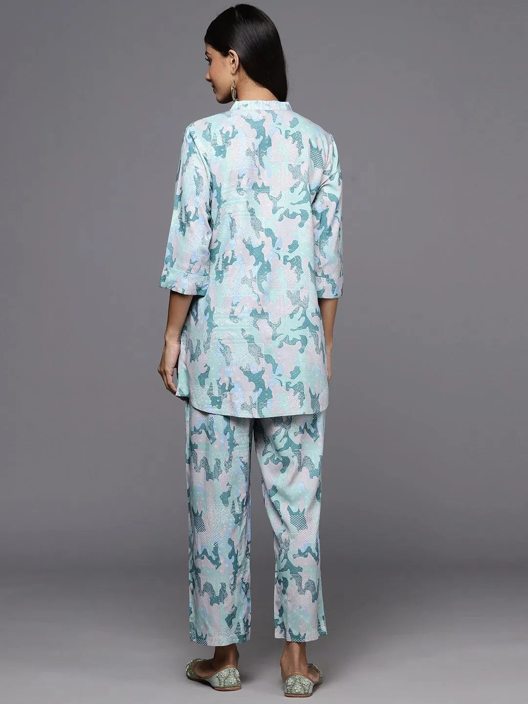 Grey Printed Rayon Co-Ords - Libas 