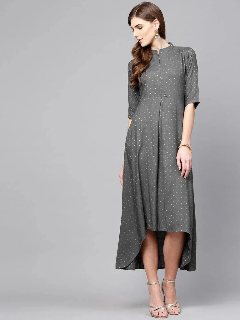 Libas Grey Printed Rayon Dress