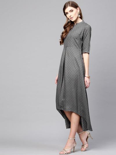 Grey Printed Rayon Dress - Libas