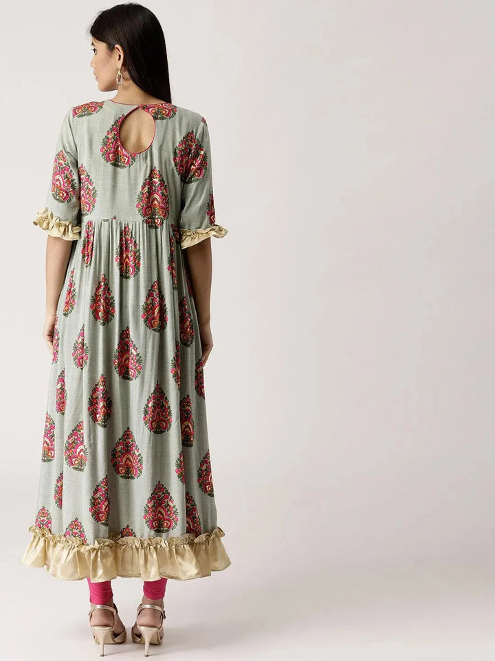 Grey Printed Rayon Dress - Libas