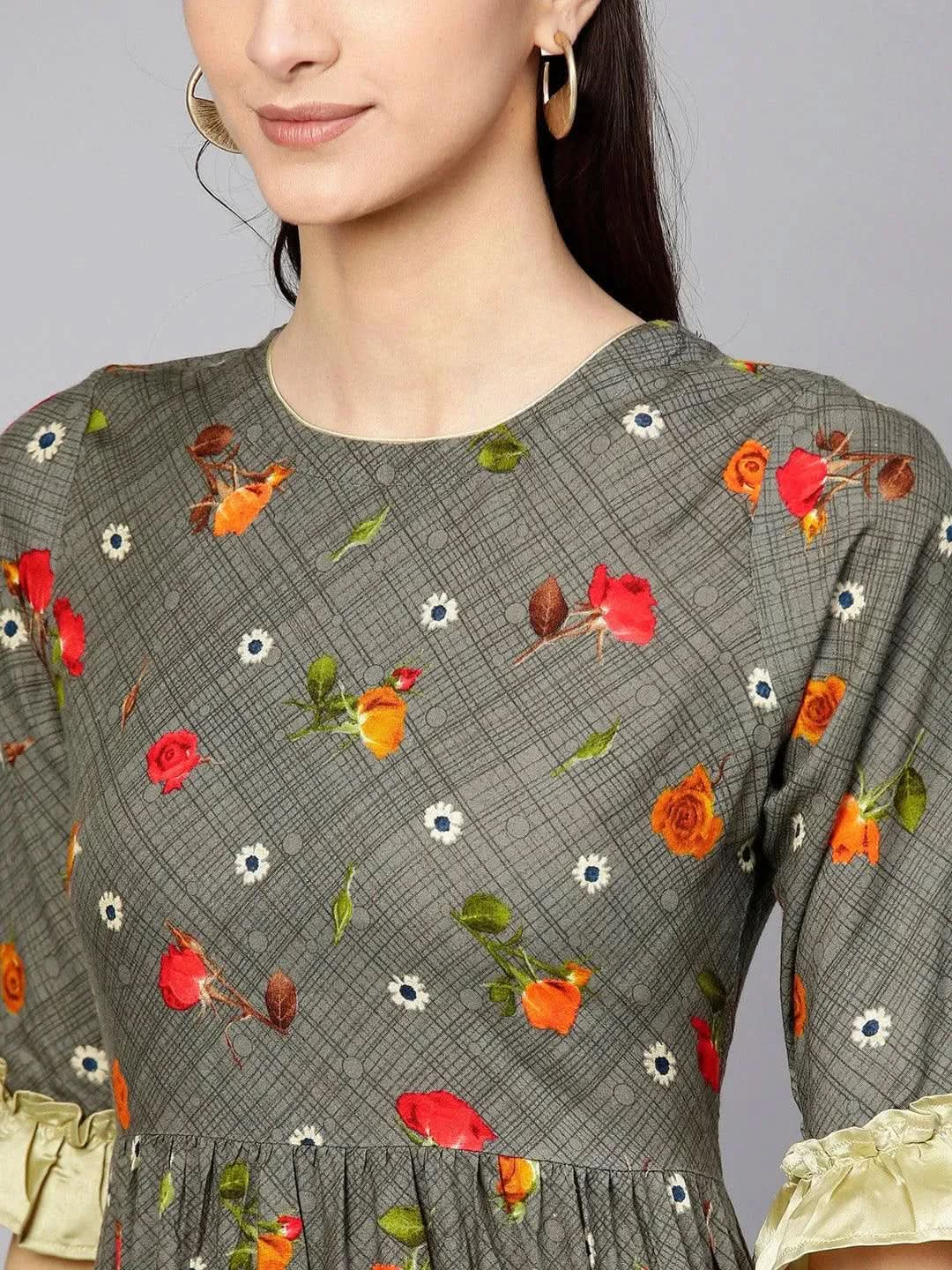 

Grey Printed Rayon Dress