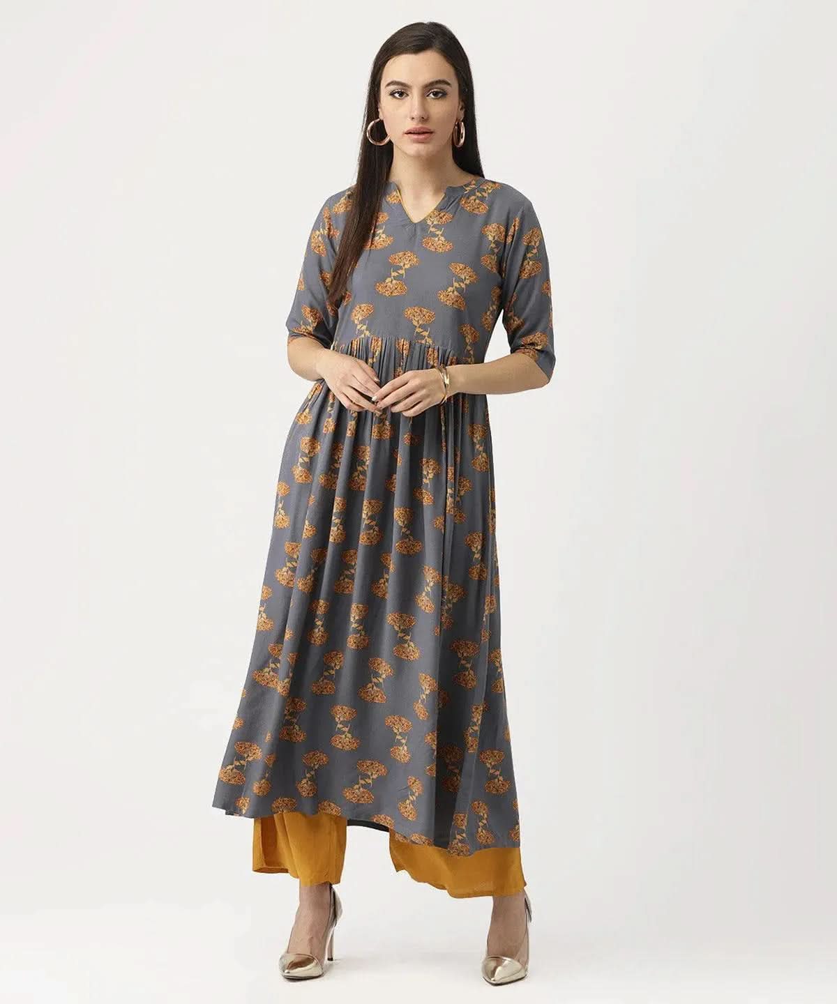 

Buy Grey Printed Rayon Kurta - 7153- | Libas Ethnic Wear Online