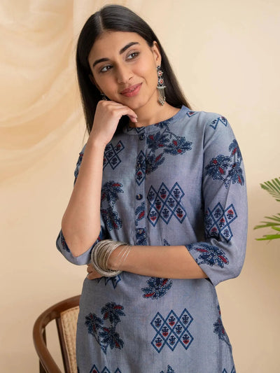 Grey Printed Rayon Kurta - Libas