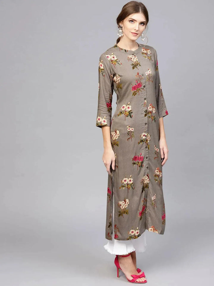 Grey Printed Rayon Kurta - Libas