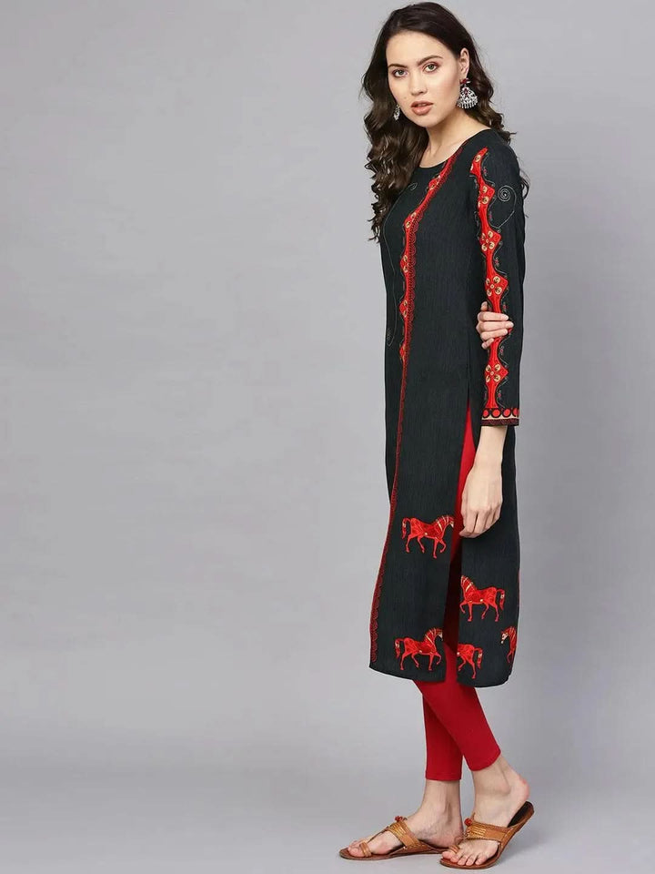 Grey Printed Rayon Kurta - Libas