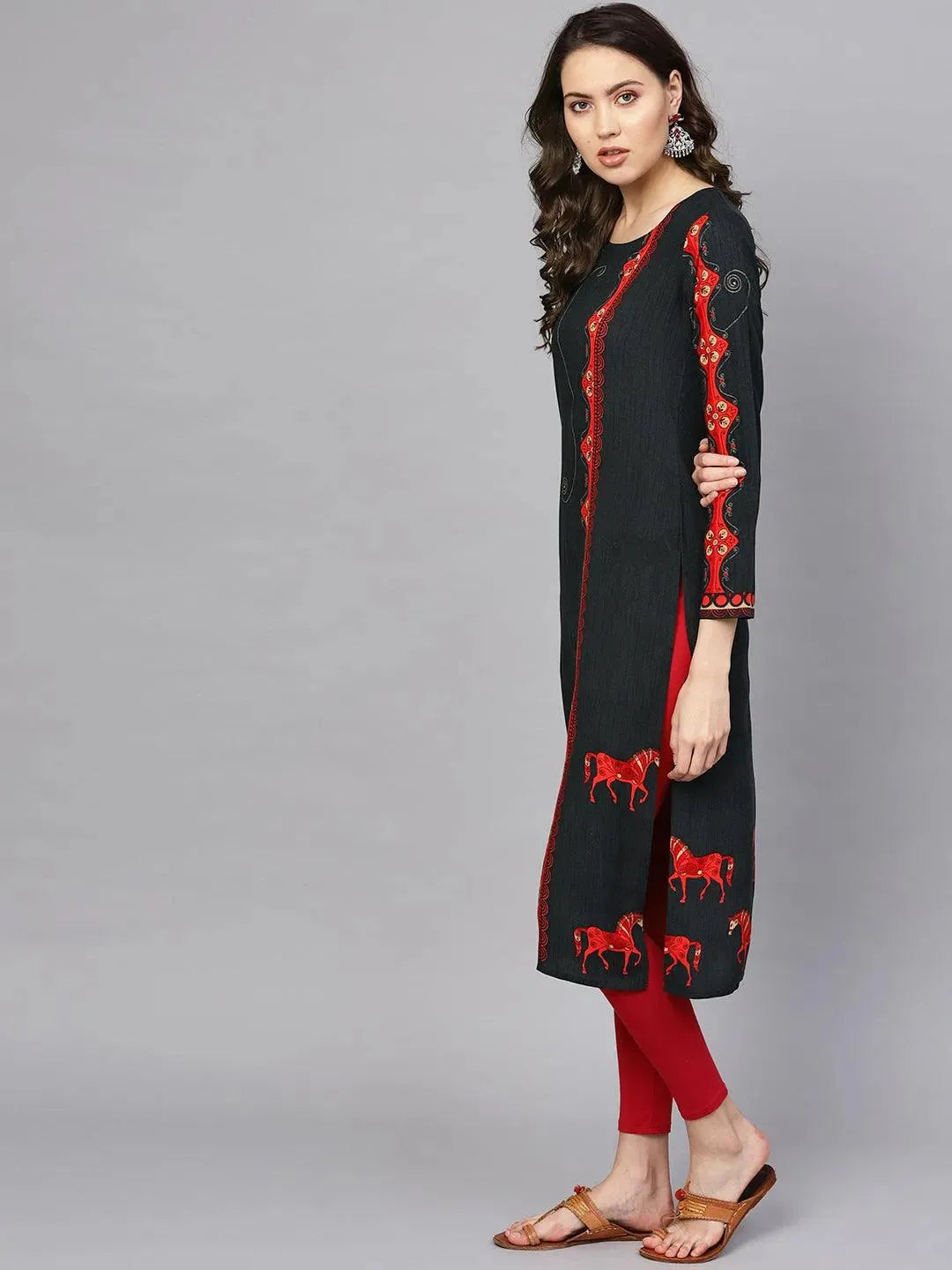Grey Printed Rayon Kurta - Libas