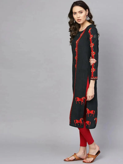 Grey Printed Rayon Kurta - Libas