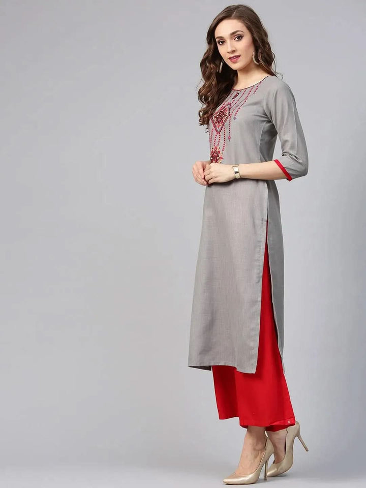Grey Printed Rayon Kurta - Libas