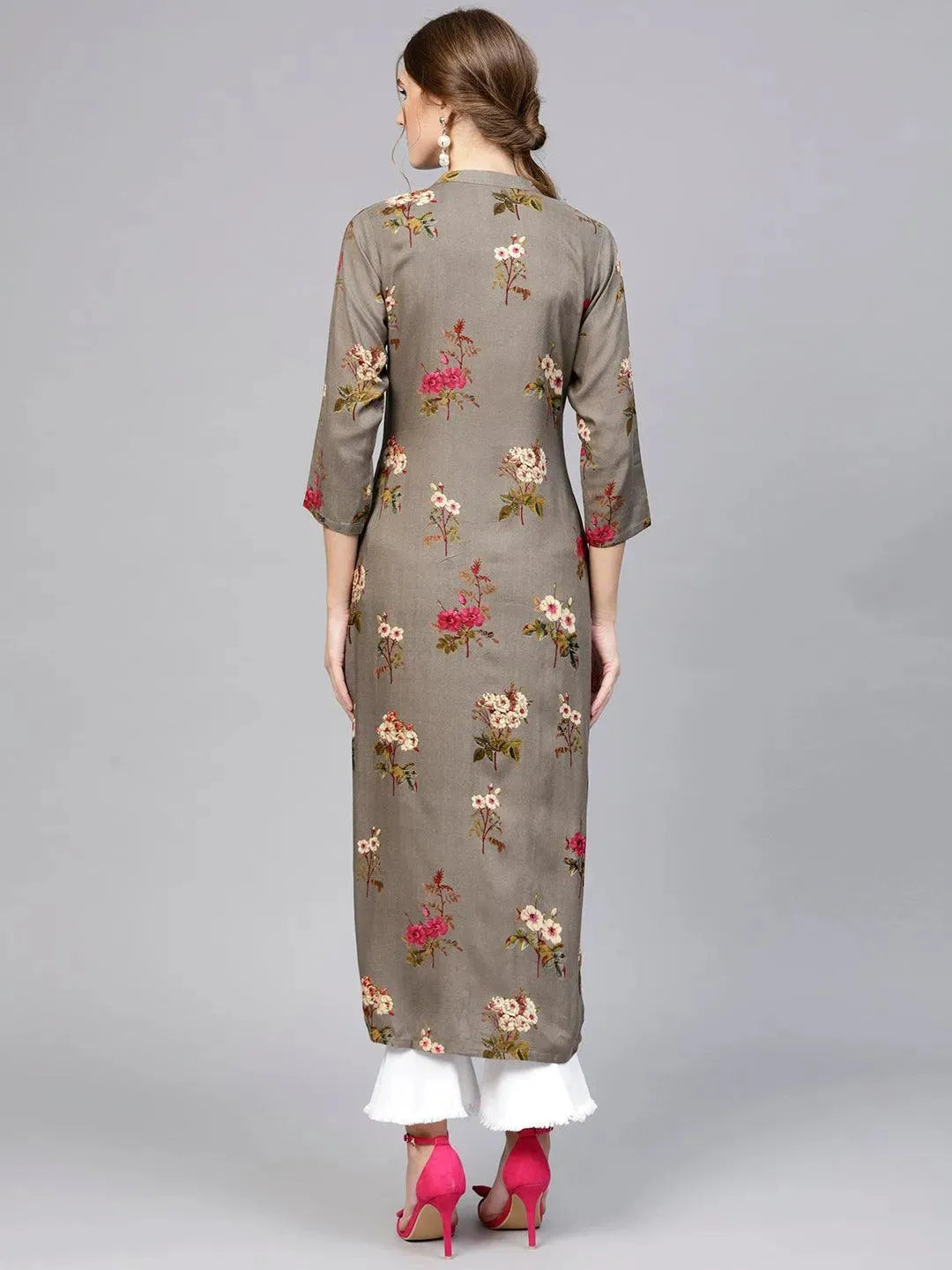 Grey Printed Rayon Kurta - Libas 