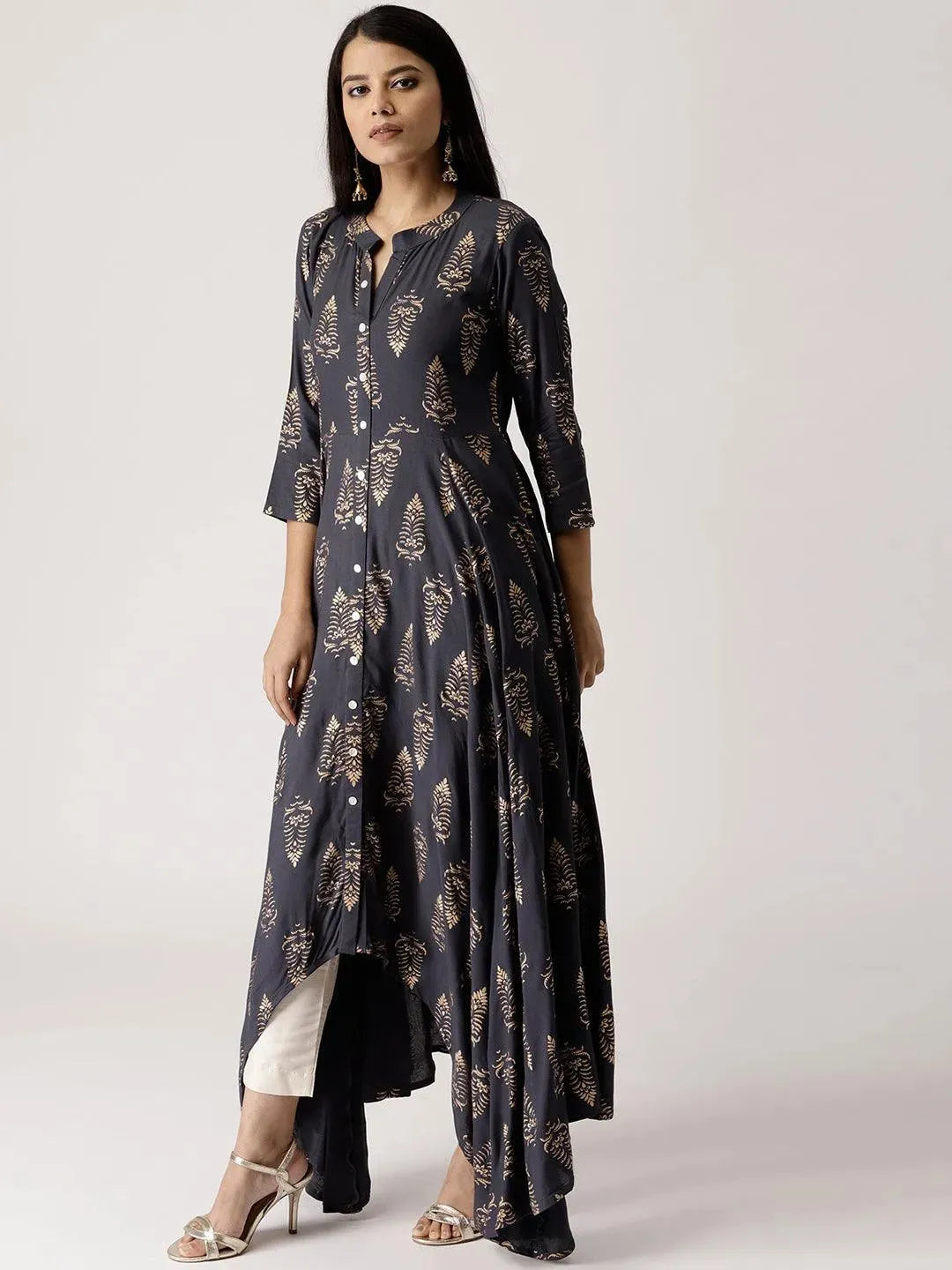 Grey Printed Rayon Kurta - Libas