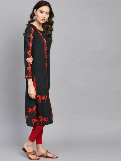Grey Printed Rayon Kurta - Libas