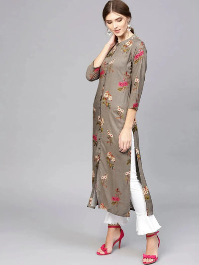 Grey Printed Rayon Kurta - Libas