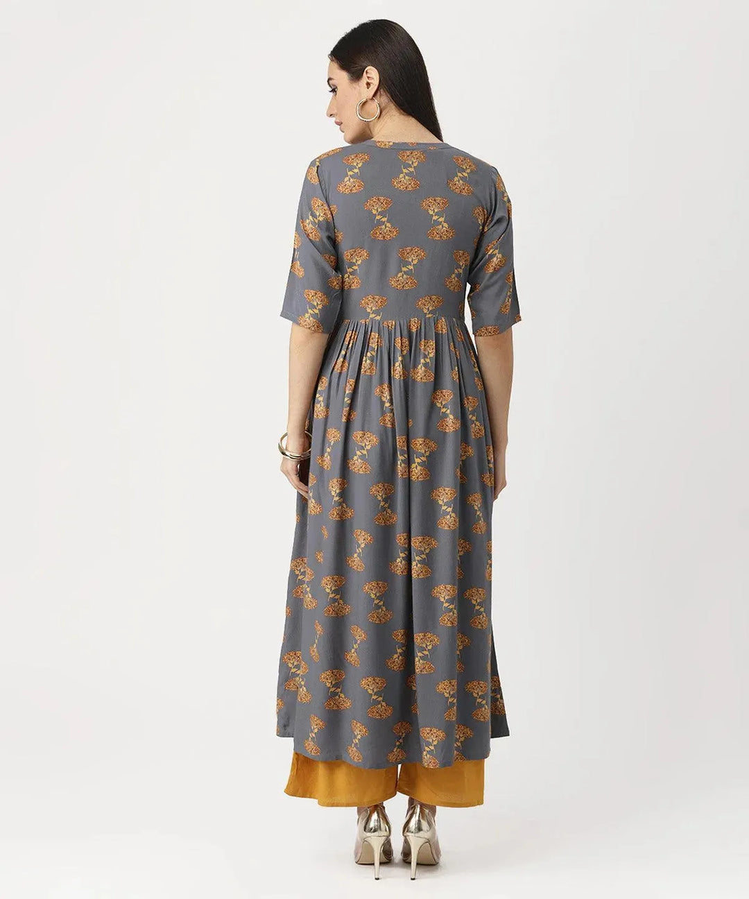 Grey Printed Rayon Kurta - Libas