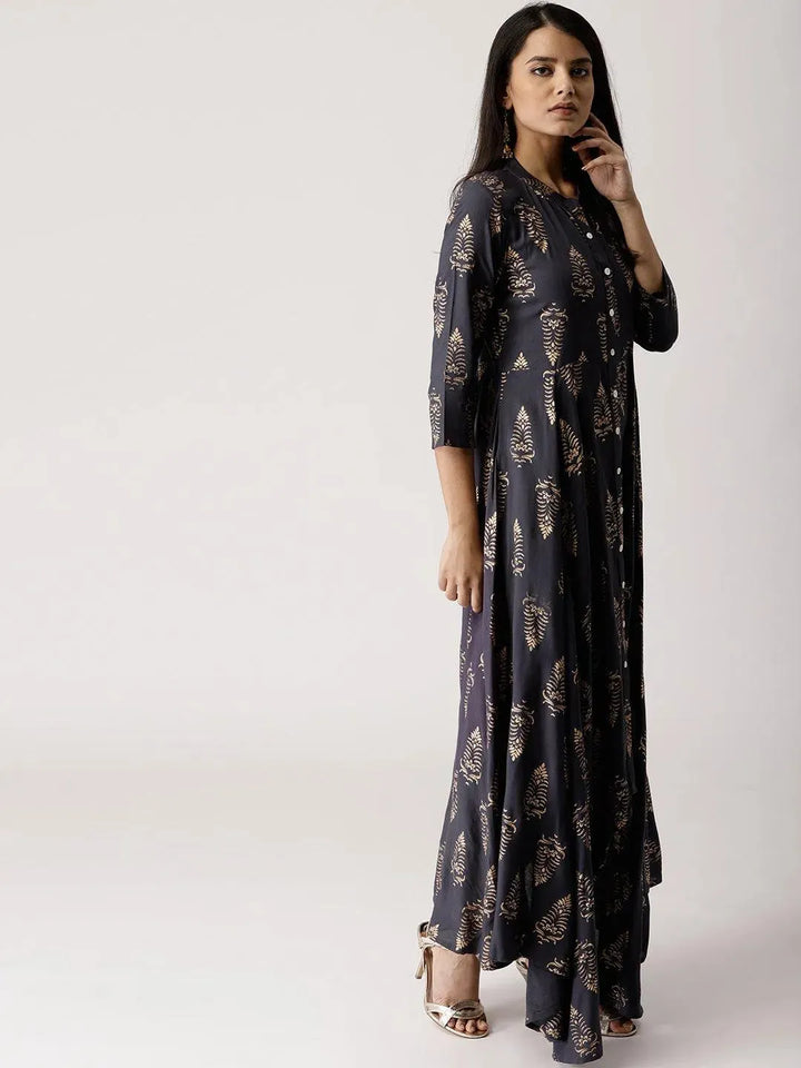 Grey Printed Rayon Kurta - Libas