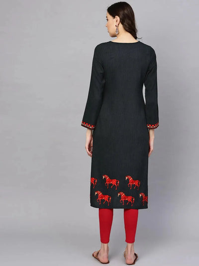 Grey Printed Rayon Kurta - Libas