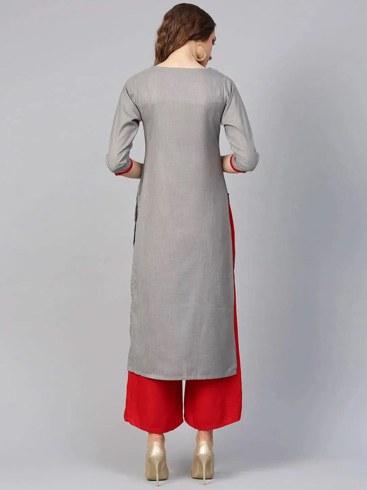Grey Printed Rayon Kurta - Libas