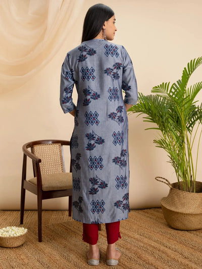 Grey Printed Rayon Kurta - Libas