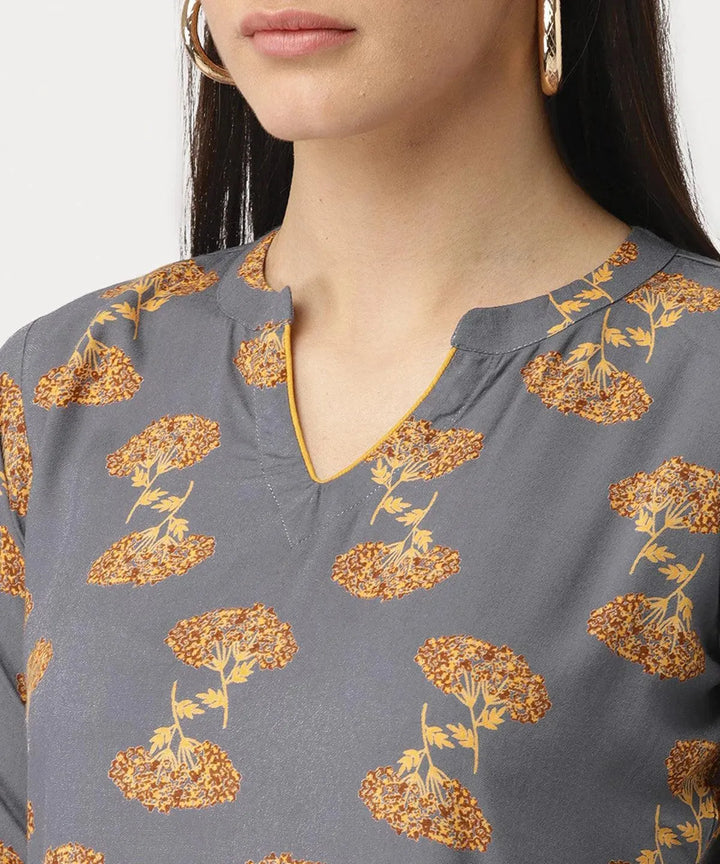 Grey Printed Rayon Kurta - Libas