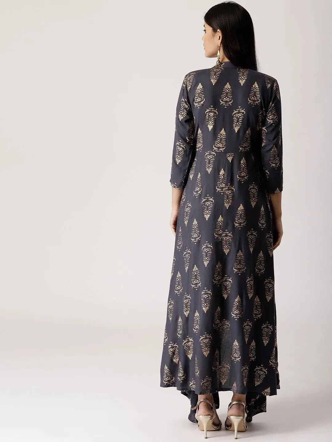 Grey Printed Rayon Kurta - Libas