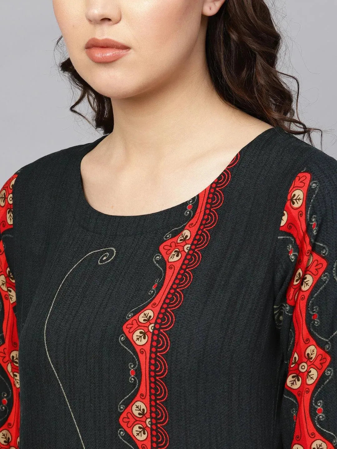 Grey Printed Rayon Kurta - Libas