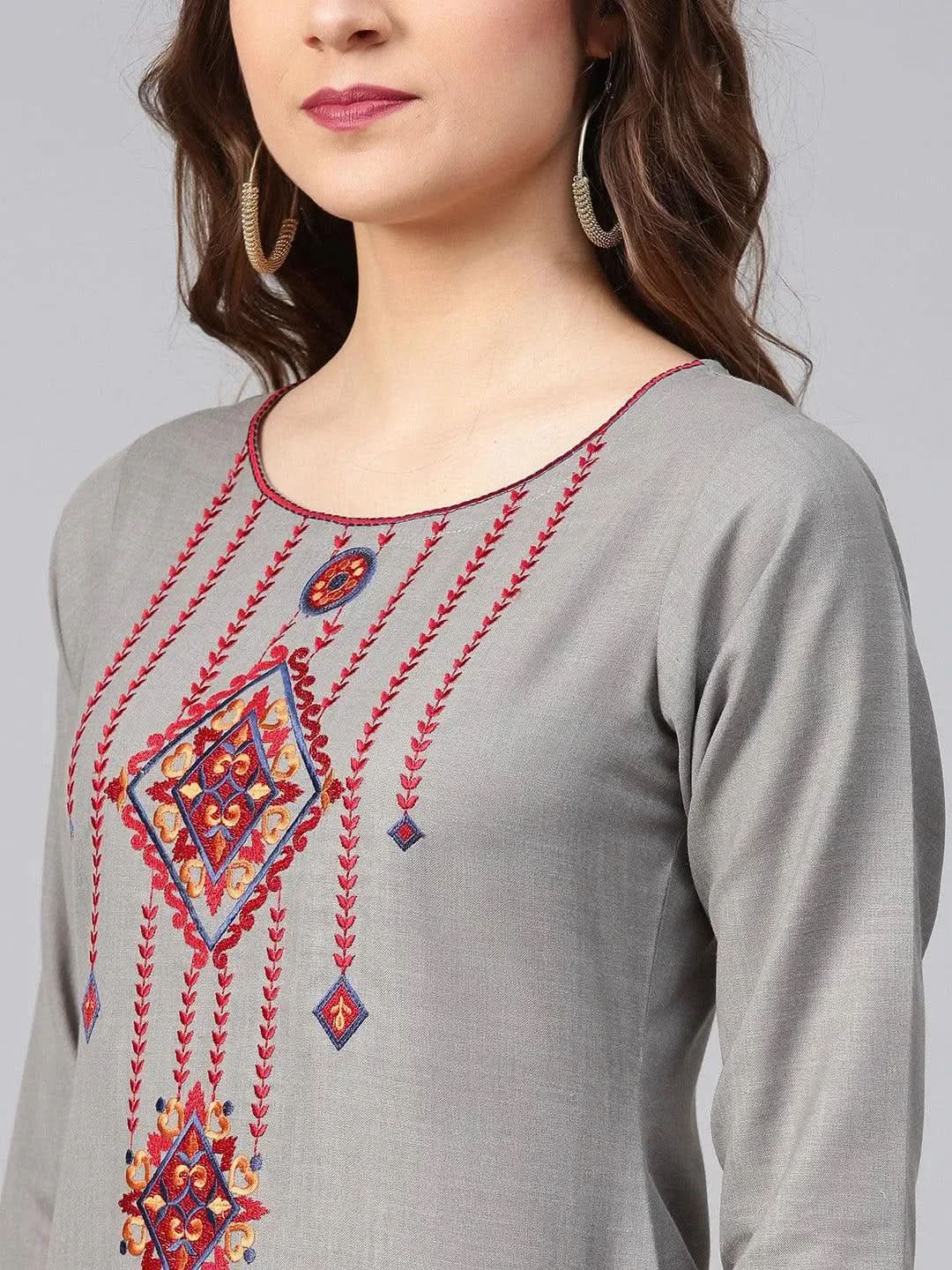 Grey Printed Rayon Kurta - Libas 