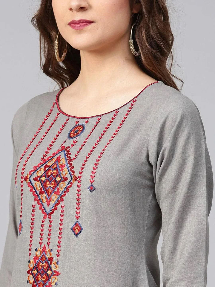 Grey Printed Rayon Kurta - Libas