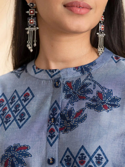 Grey Printed Rayon Kurta - Libas