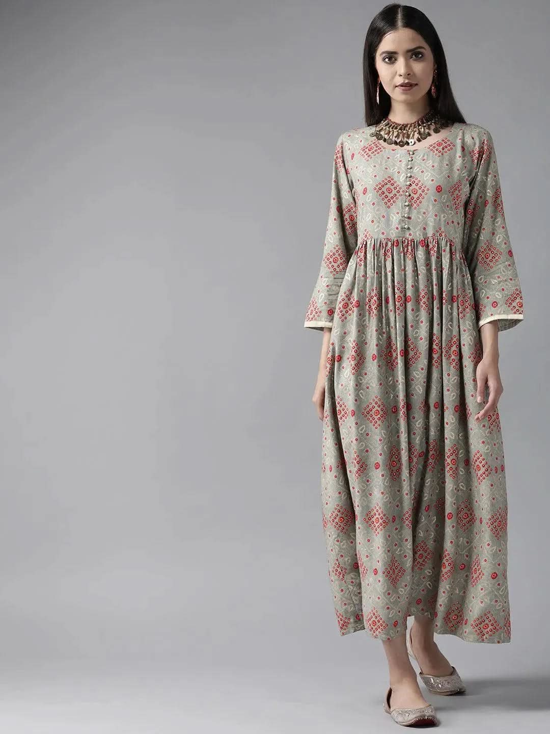 

Buy Grey Printed Rayon Maxi Dress - 22157O- | Libas Ethnic Wear Online