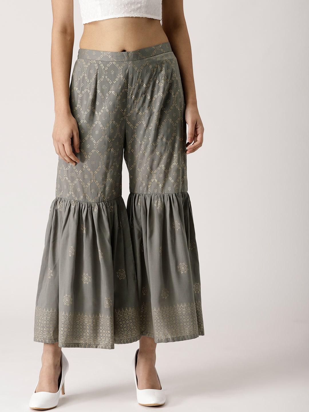 Grey Printed Rayon Sharara Pants - Libas