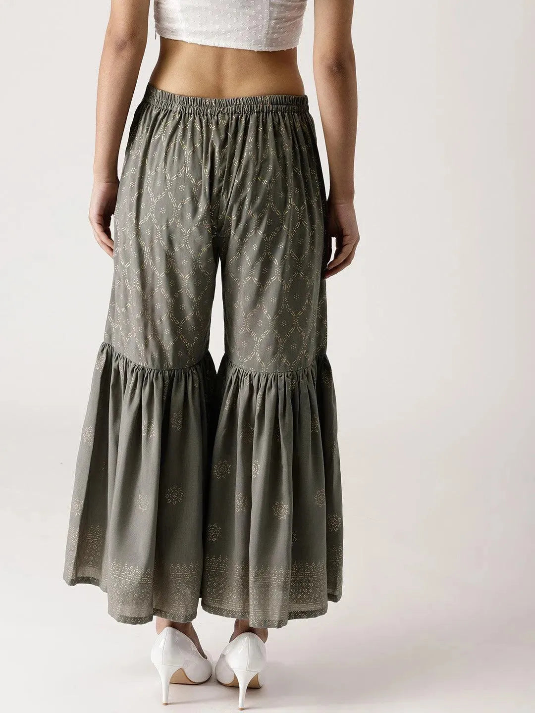 Grey Printed Rayon Sharara Pants - Libas 