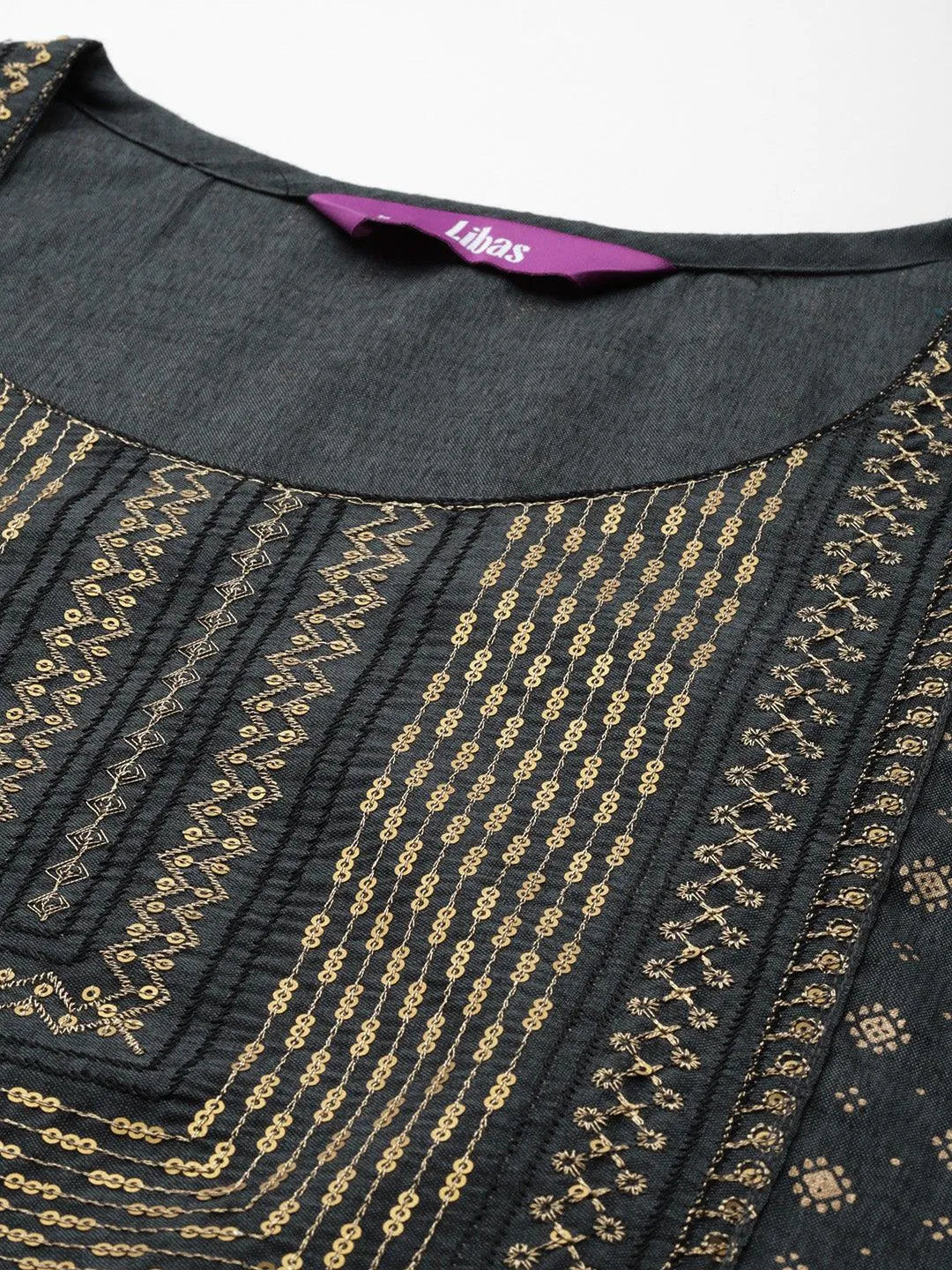 Grey Printed Rayon Straight Kurta - Libas 