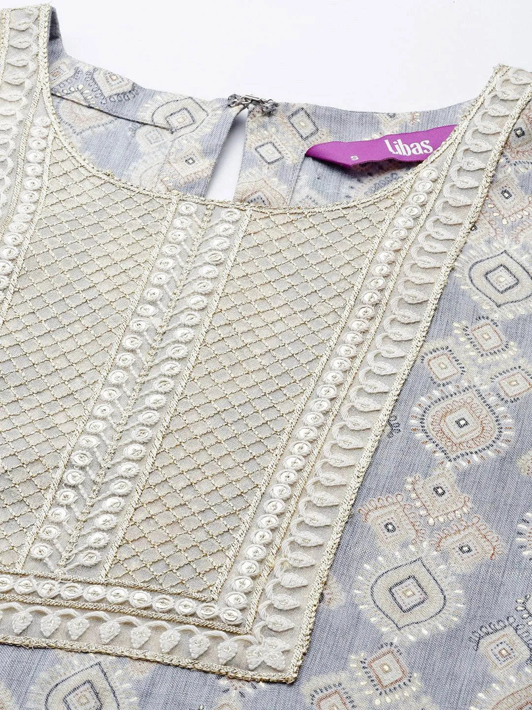 Grey Printed Rayon Straight Kurta - Libas 