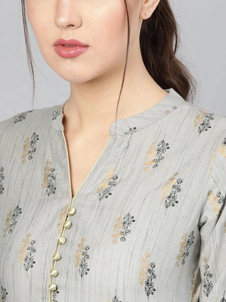Grey Printed Rayon Kurta Set - Libas