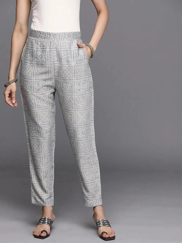 Grey Printed Rayon Trousers - Libas