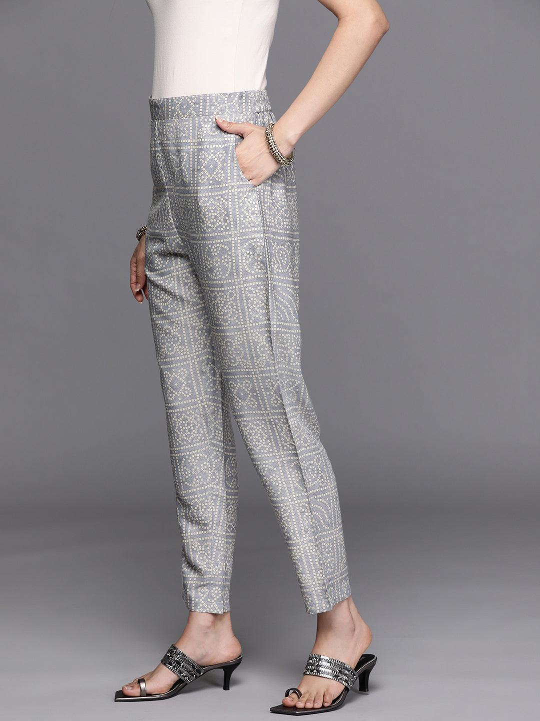 Grey Printed Rayon Trousers - Libas