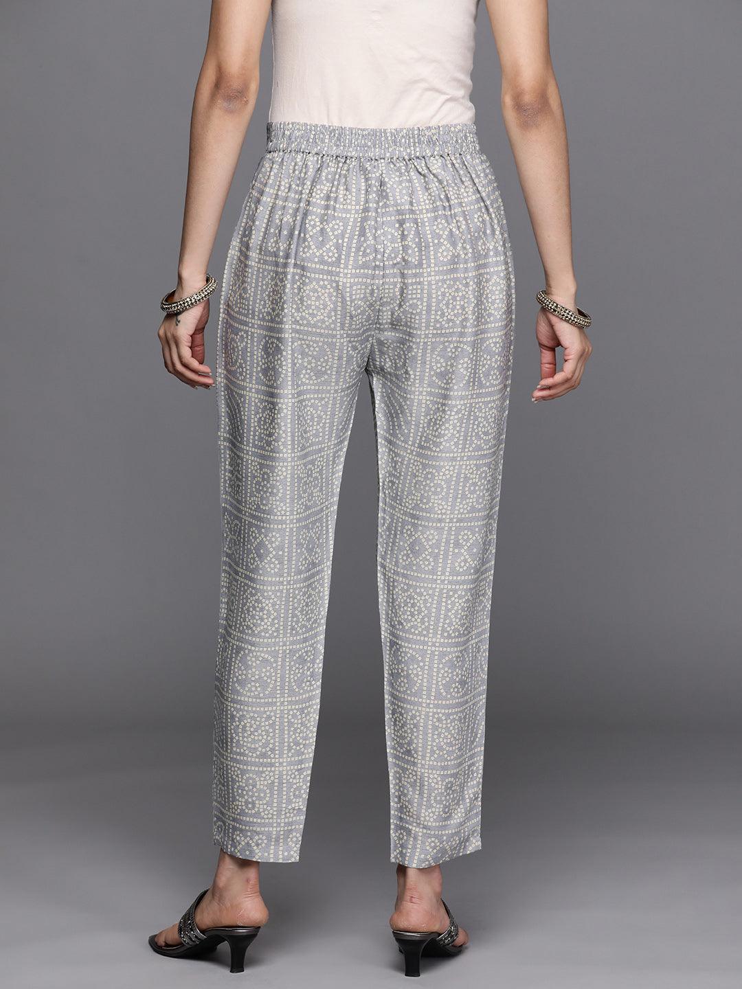 Grey Printed Rayon Trousers