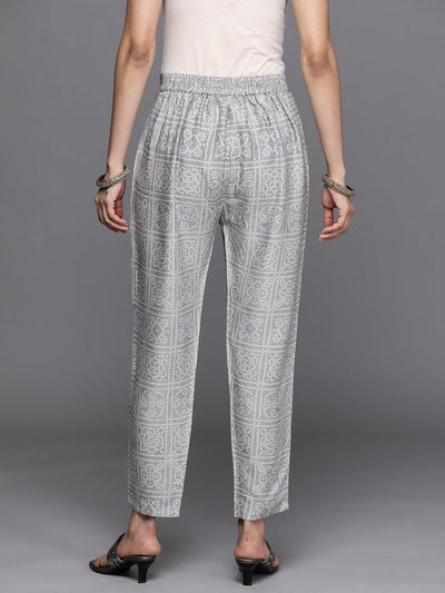 Grey Printed Rayon Trousers - Libas