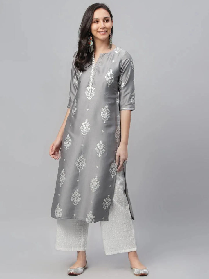 Grey Printed Shantoon Kurta - Libas