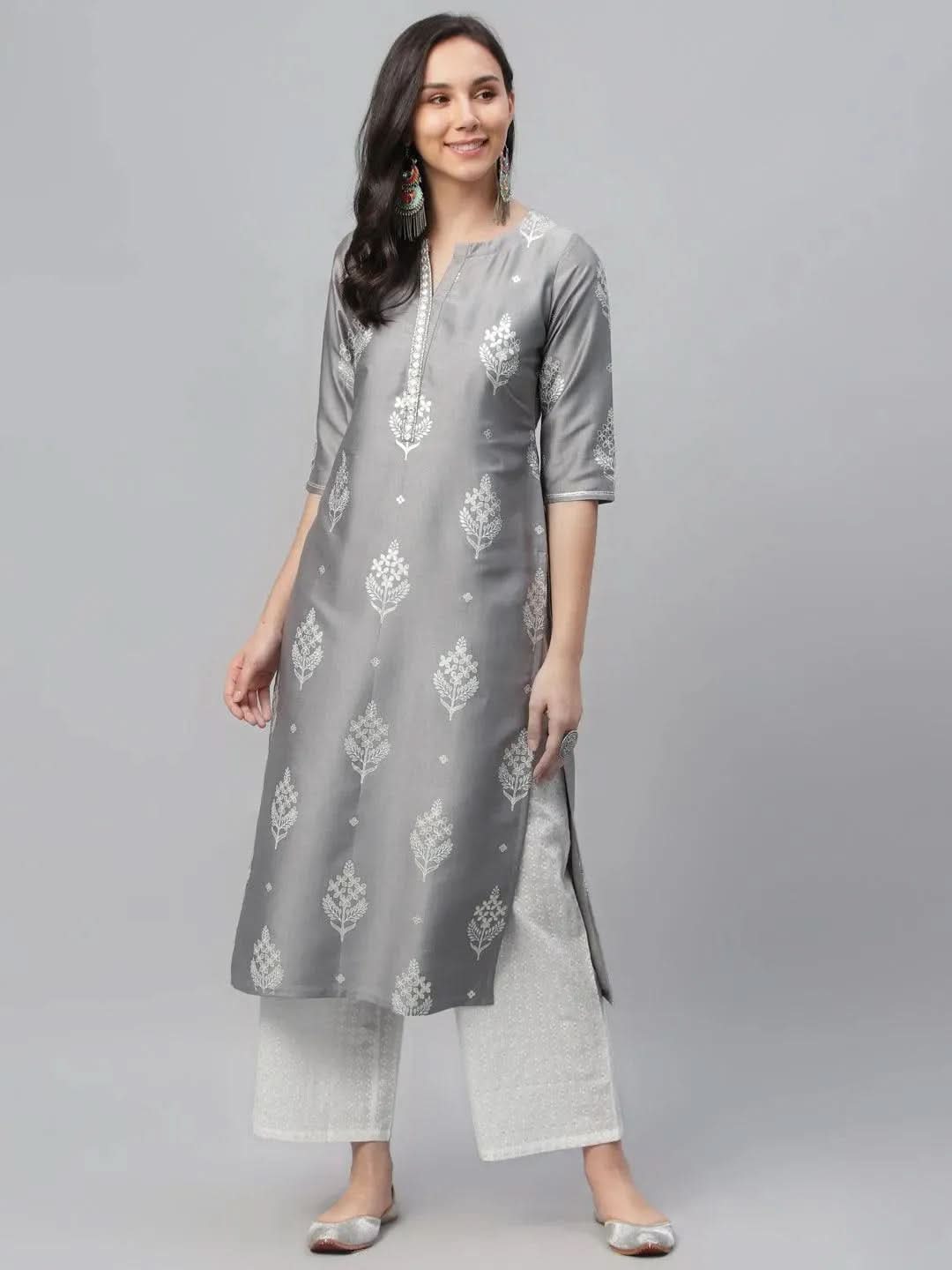 

Buy Grey Printed Shantoon Kurta - 9167- | Libas Ethnic Wear Online