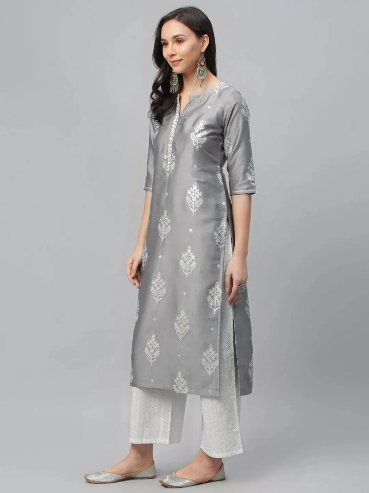 Grey Printed Shantoon Kurta - Libas