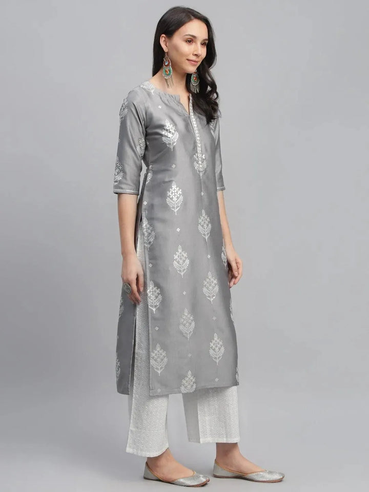 Grey Printed Shantoon Kurta - Libas
