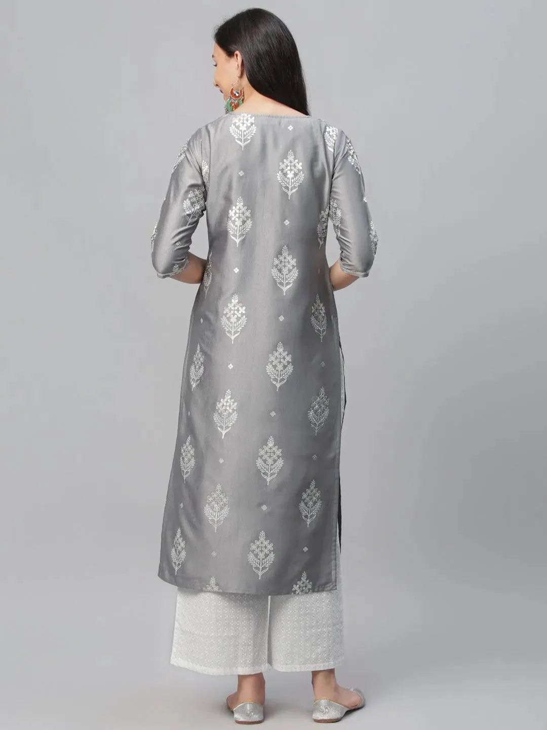 Grey Printed Shantoon Kurta - Libas