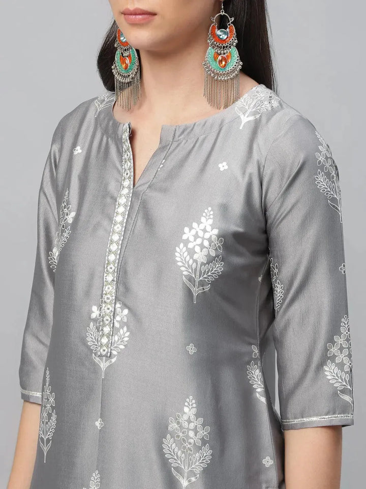 Grey Printed Shantoon Kurta - Libas